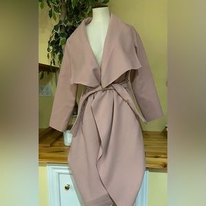 Adorable Women’s Blush Pink Waterfall Tie Belted Waist Felt Coat In M